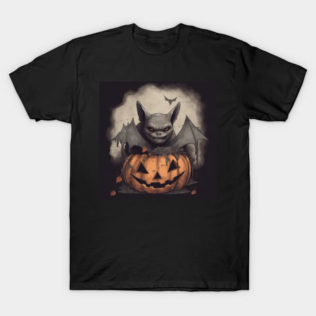 a bat with bat wings and a pumpkin T-Shirt by Alekxemko